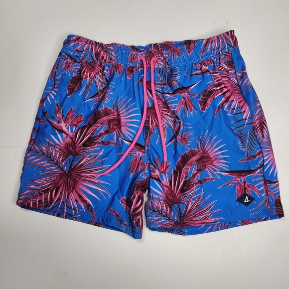 Sperry Swim Trunks Mens M Shorts Beach Wear Birds Of Paradise Pink Blue Pockets - Picture 1 of 10